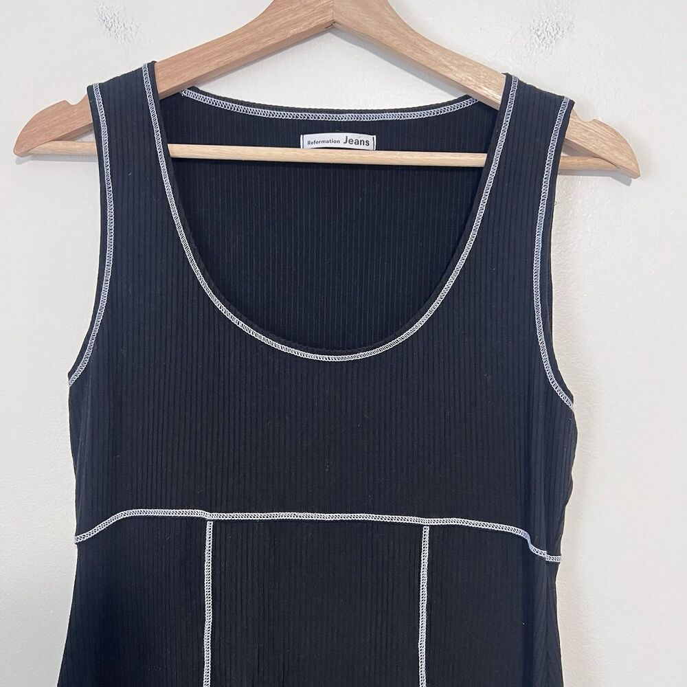Reformation Devin Stitch Ribbed Knit Black Sleeveless Bodycon Mini Dress Size L - Picture 3 of 8